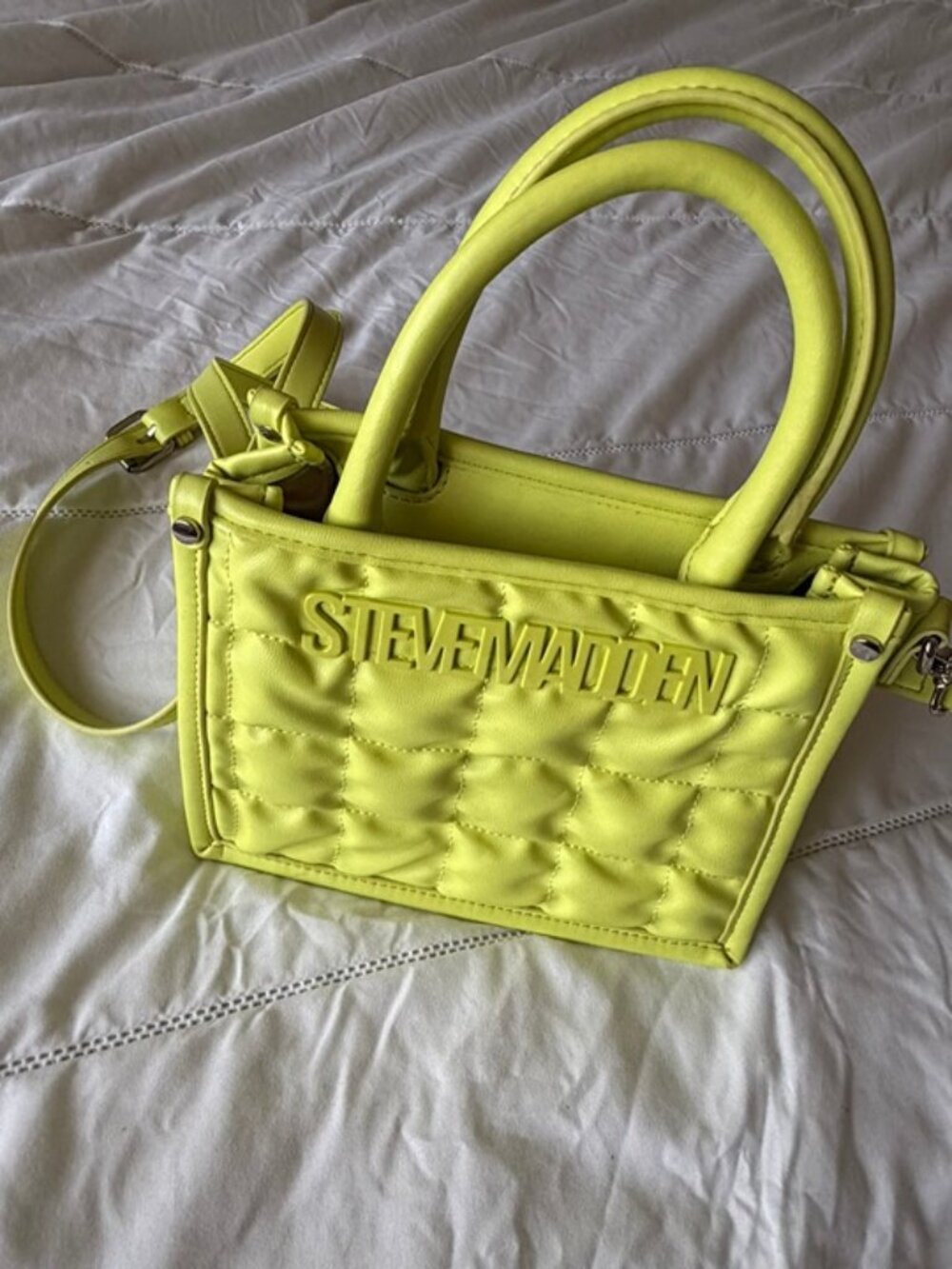 Steve Madden Neon Yellow Quilted Mini Satchel Crossbody Bag